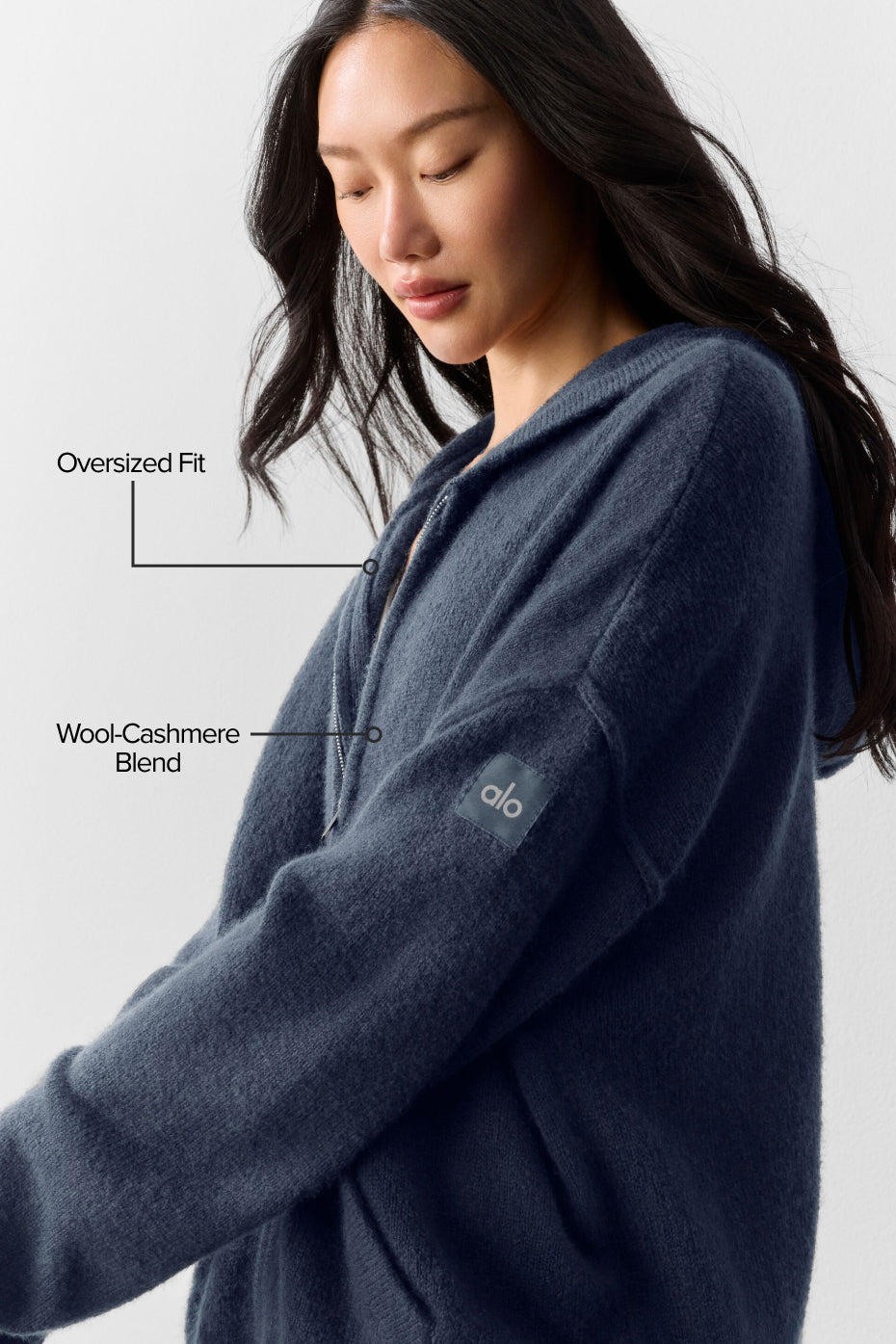 Alo Yoga Wool Cashmere New Class Full Zip Hoodie - Navy - imagen 2