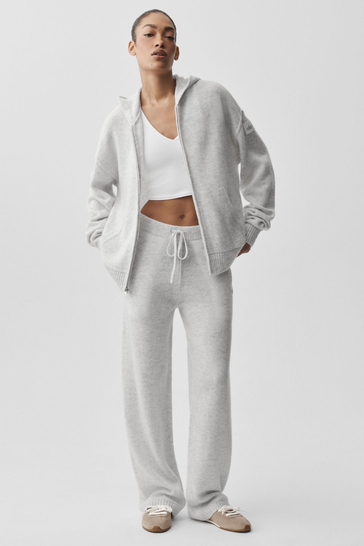 Alo Yoga Wool Cashmere New Class Full Zip Hoodie - White Heather - imagen 5