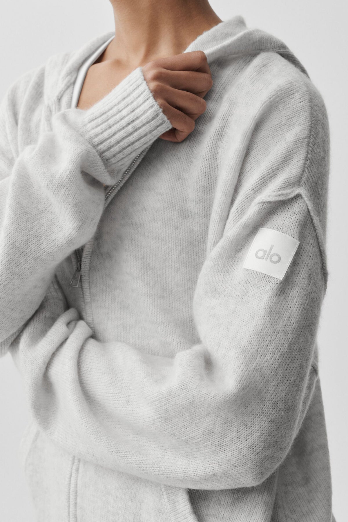Alo Yoga Wool Cashmere New Class Full Zip Hoodie - White Heather - imagen 2