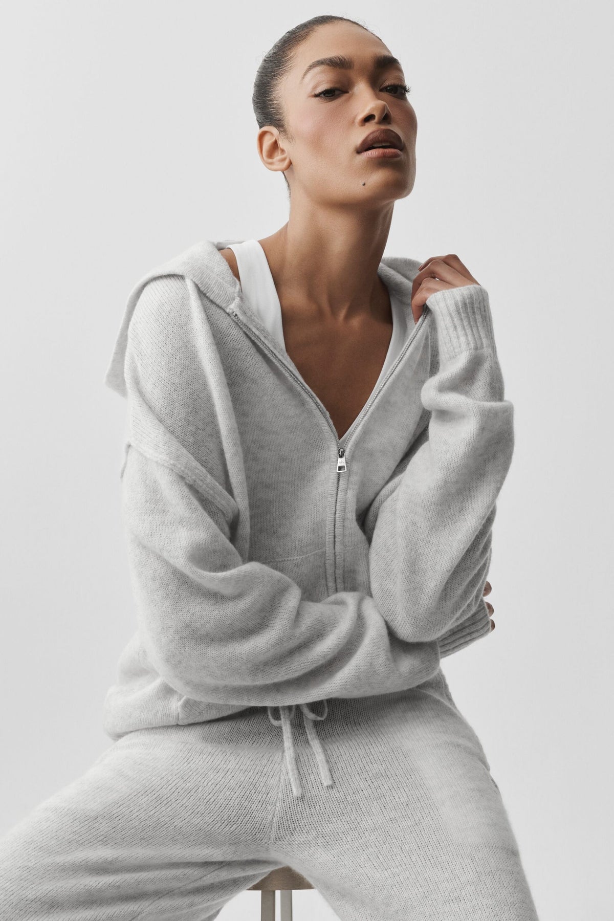 Alo Yoga Wool Cashmere New Class Full Zip Hoodie - White Heather - imagen 4