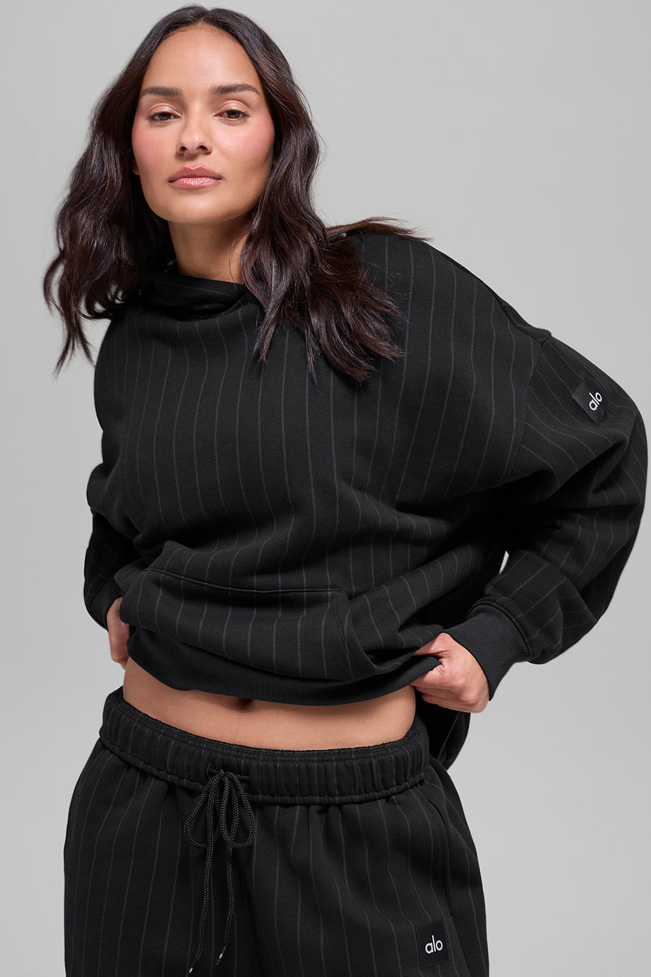 Alo Yoga Pinstripe Hoodie - Black Pinstripe - imagen 1