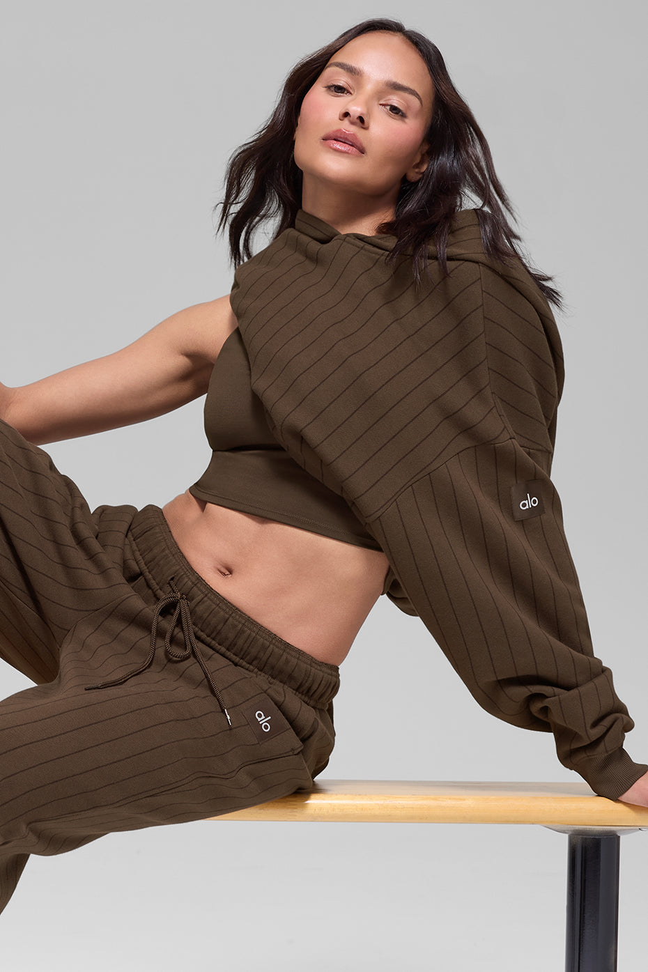 Alo Yoga Pinstripe Hoodie - Espresso Pinstripe - imagen 4
