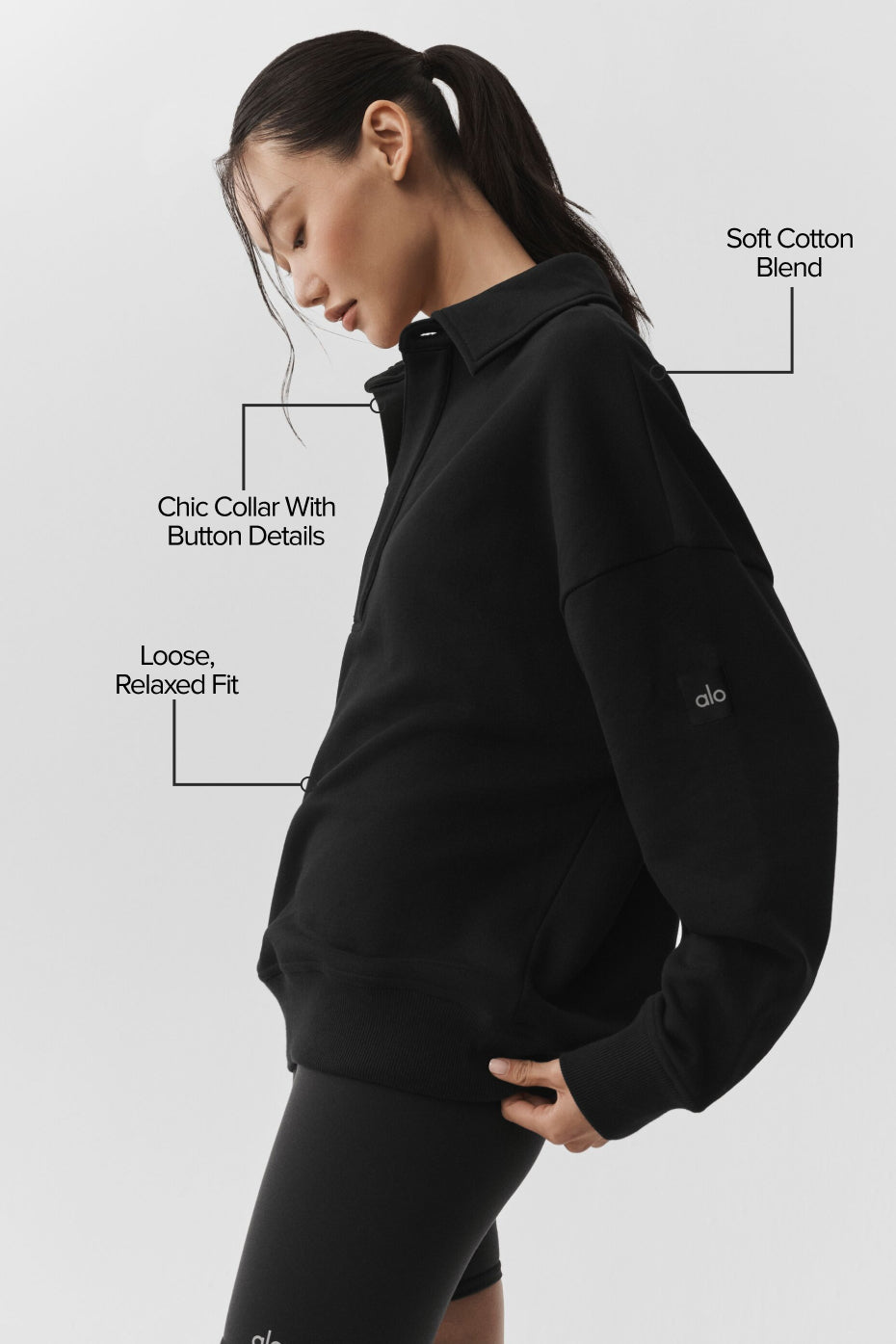 Alo Yoga Take It Easy Long Sleeve Henley Pullover - Black - imagen 2