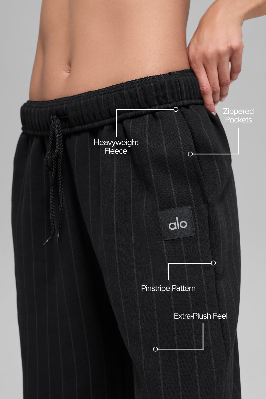 Alo Yoga Pinstripe Straight Leg Sweatpant - Black Pinstripe - imagen 2