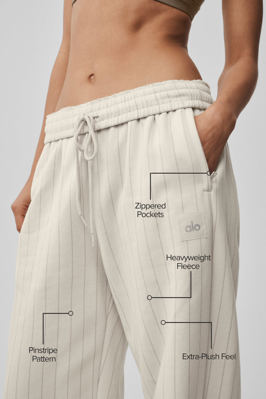 Alo Yoga Pinstripe Straight Leg Sweatpant - Bone Pinstripe - imagen 2
