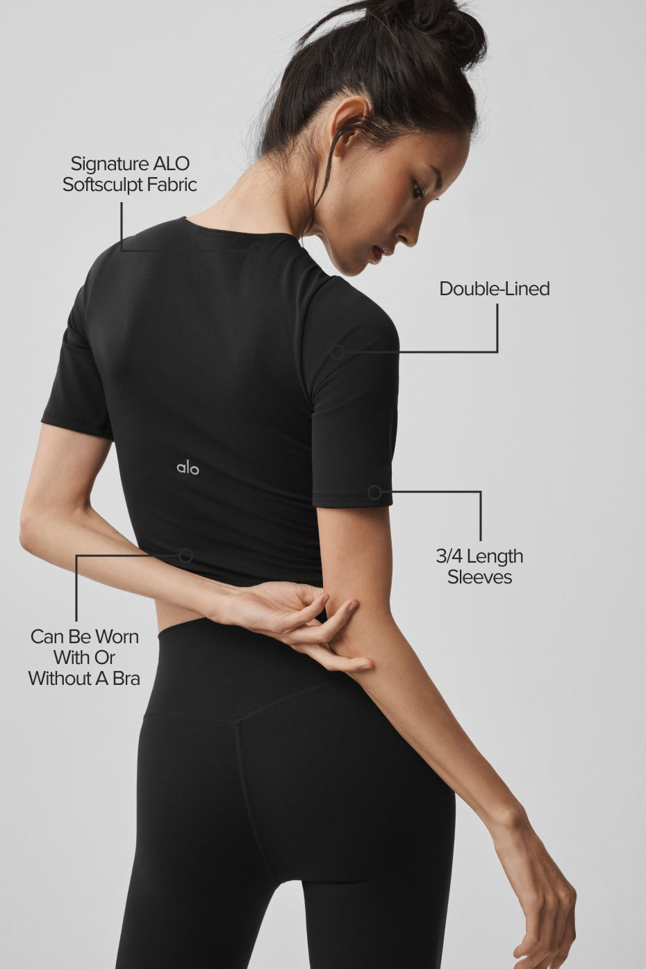 Alo Yoga ALO Softsculpt Precision Half Sleeve Tee - Black - imagen 2