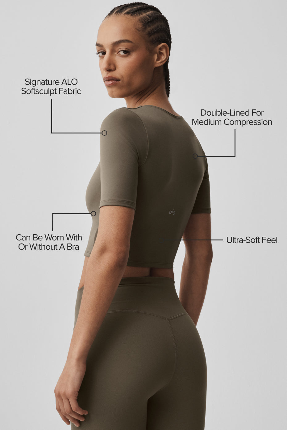 Alo Yoga ALO Softsculpt Precision Half Sleeve Tee - Olive Tree - imagen 2