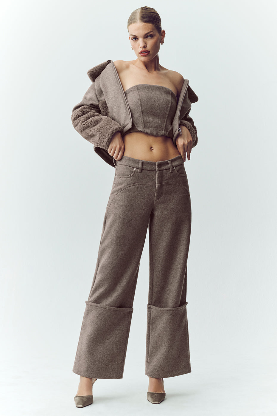 Alo Yoga Wool Blend Nightcap Corset Top - Alpine Cocoa Heather - imagen 4