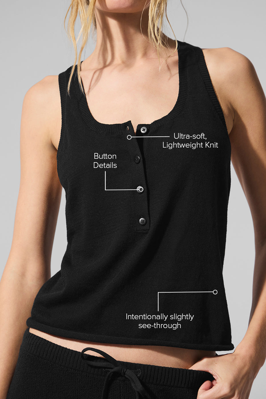 Alo Yoga Supernatural Sweater Henley Tank - Black - imagen 2