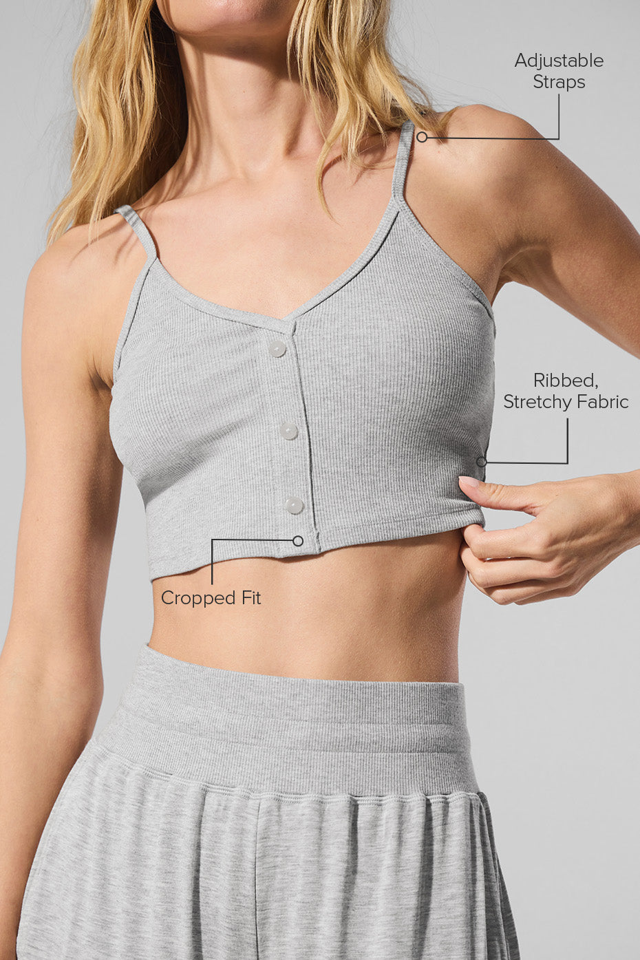 Alo Yoga Ribbed Delicate Lounge Tank - Athletic Heather Grey - imagen 2