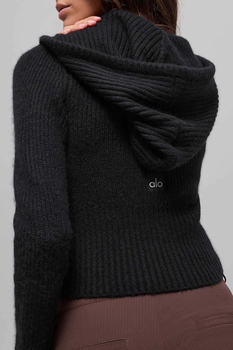 Alo Yoga Wool Cashmere Ribbed Noble Full Zip Hoodie - Black - imagen 3