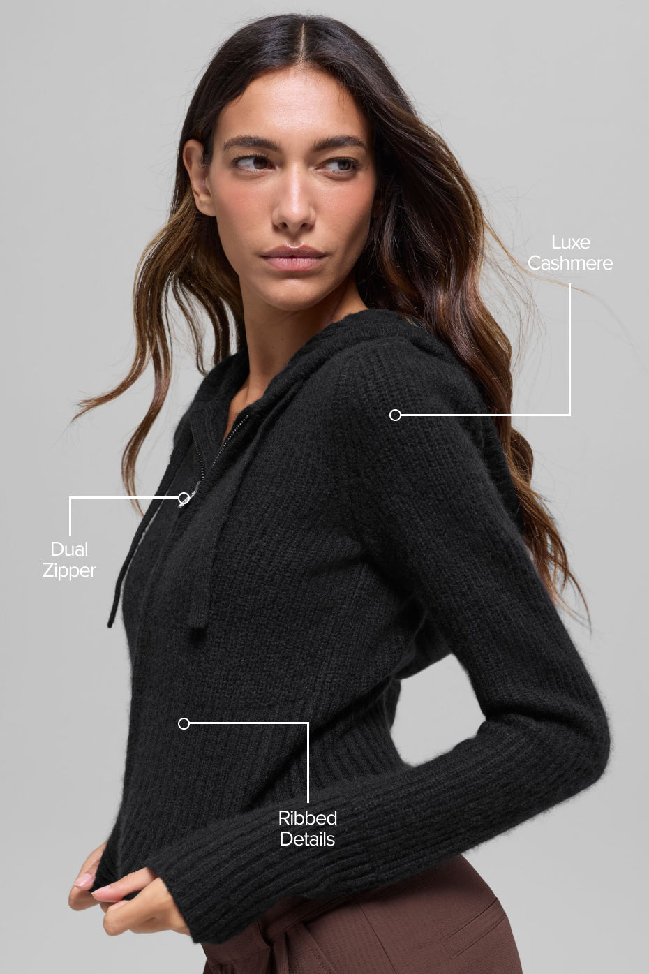 Alo Yoga Wool Cashmere Ribbed Noble Full Zip Hoodie - Black - imagen 2