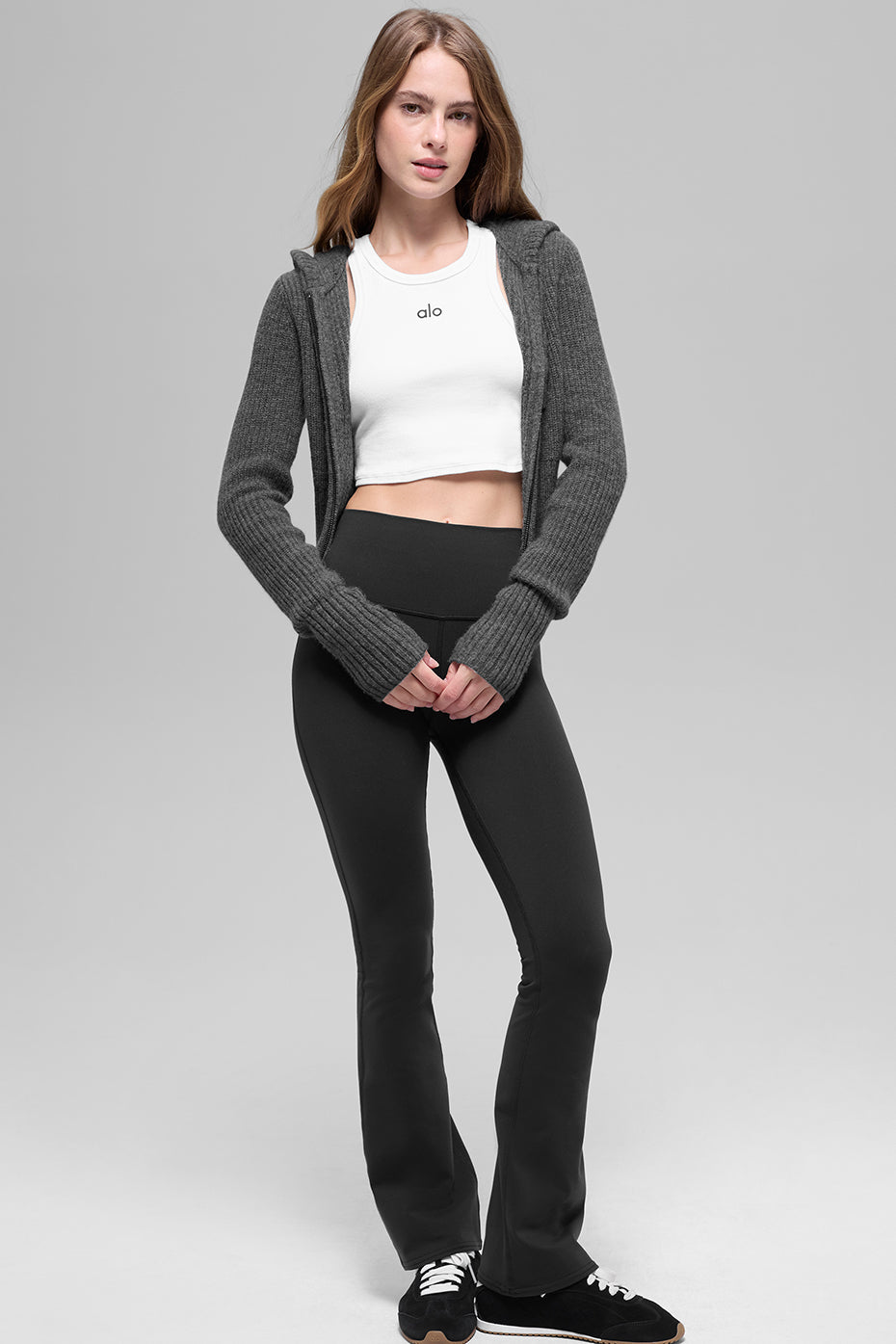 Alo Yoga Wool Cashmere Ribbed Noble Full Zip Hoodie - Platinum Grey - imagen 4