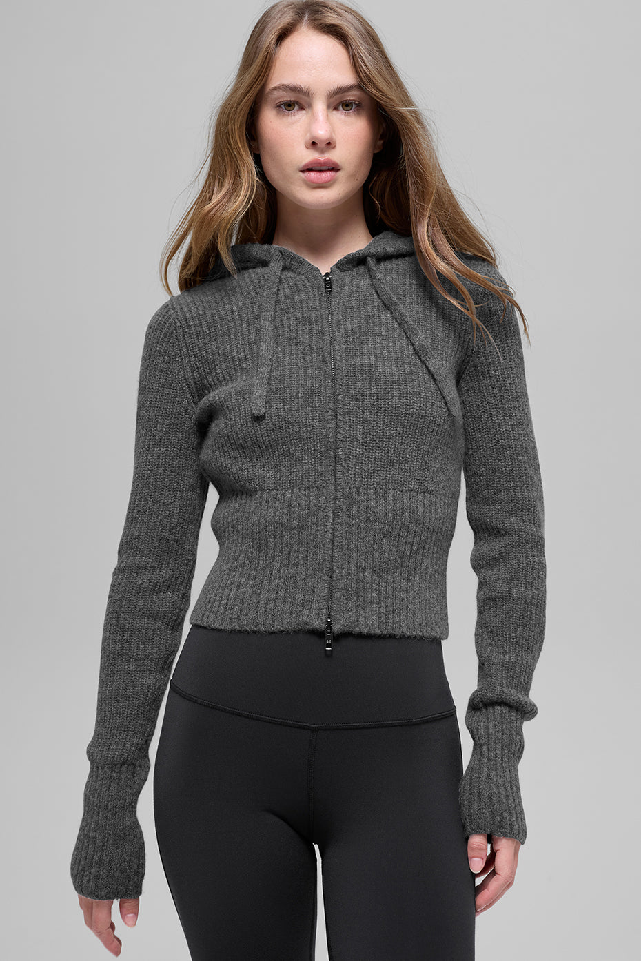 Alo Yoga Wool Cashmere Ribbed Noble Full Zip Hoodie - Platinum Grey - imagen 1