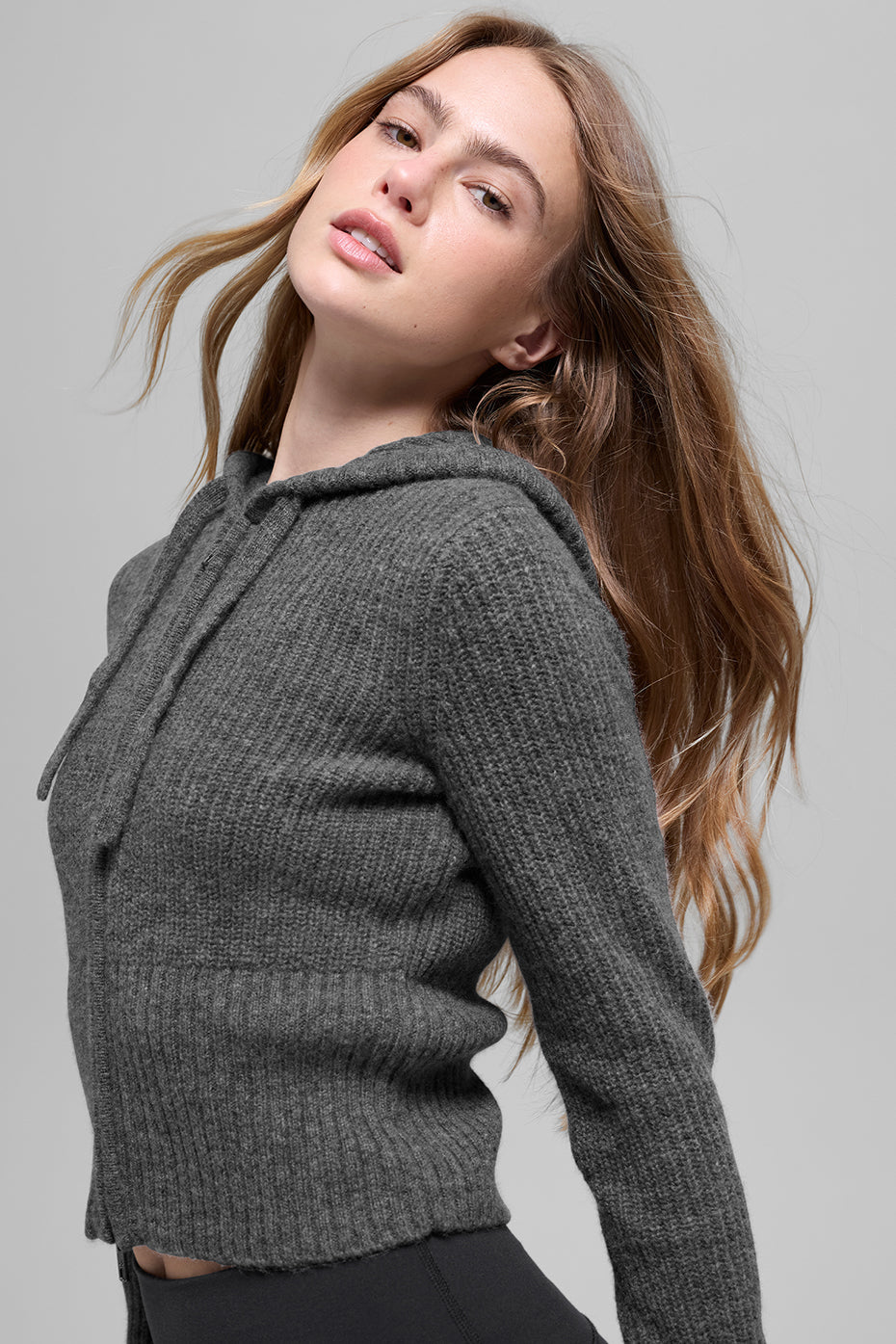 Alo Yoga Wool Cashmere Ribbed Noble Full Zip Hoodie - Platinum Grey - imagen 3