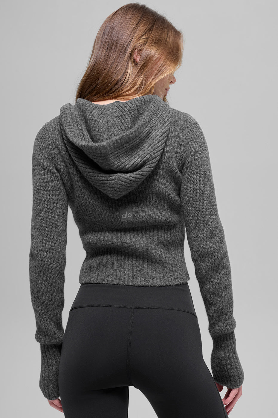Alo Yoga Wool Cashmere Ribbed Noble Full Zip Hoodie - Platinum Grey - imagen 2