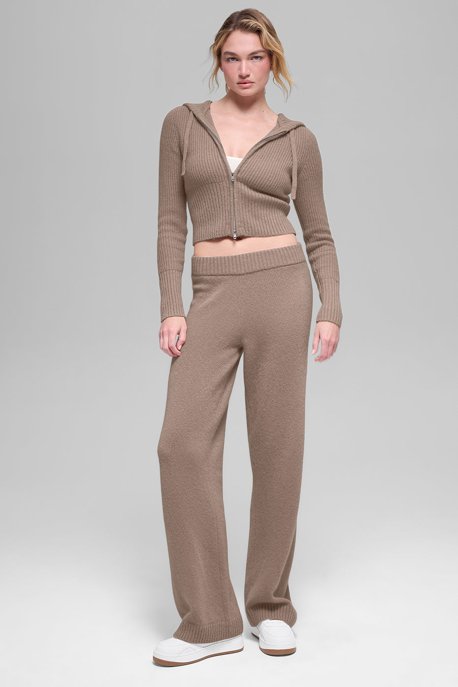 Alo Yoga Wool Cashmere Ribbed Noble Full Zip Hoodie - Chai Latte - imagen 4