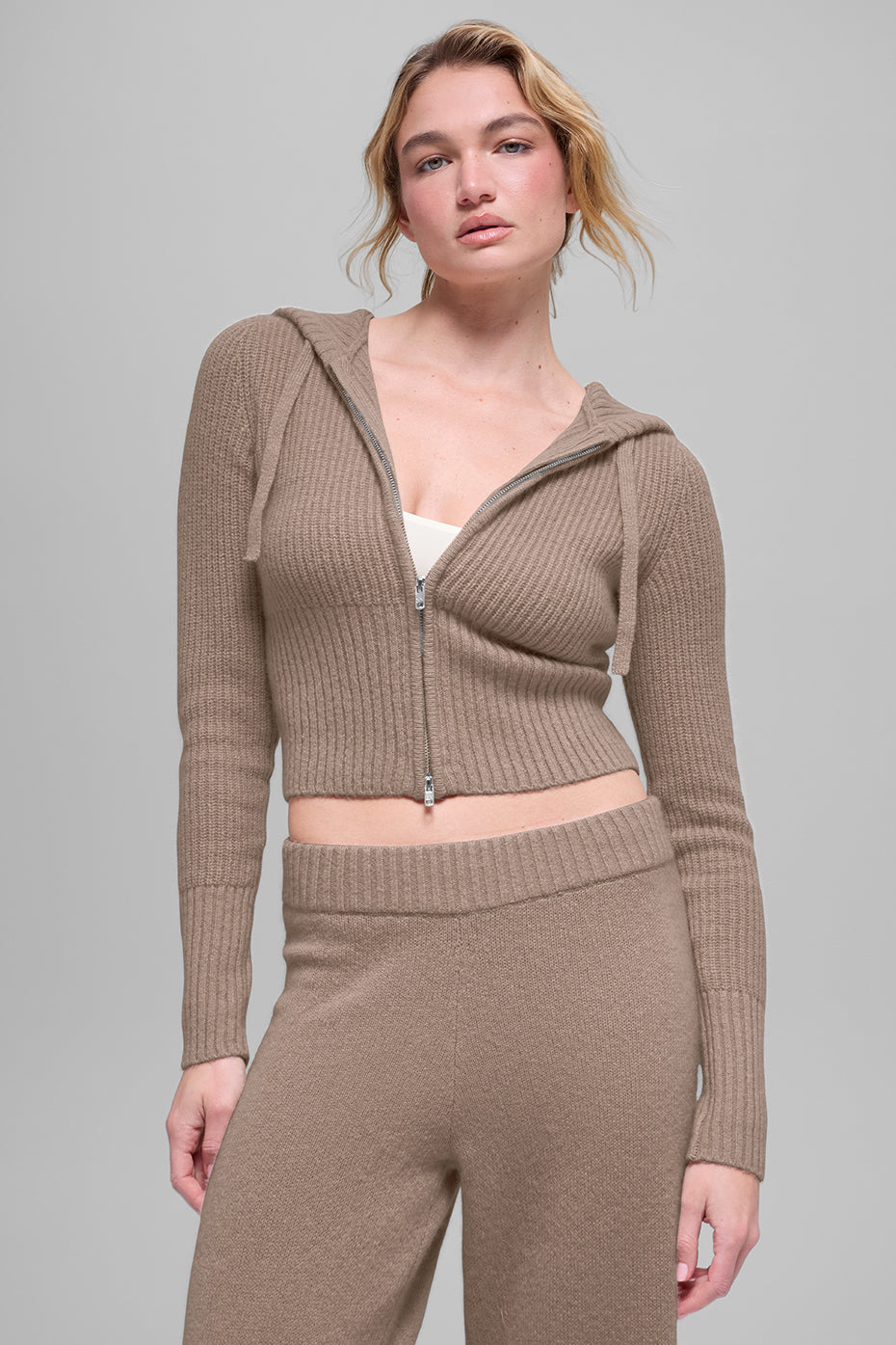 Alo Yoga Wool Cashmere Ribbed Noble Full Zip Hoodie - Chai Latte - imagen 1