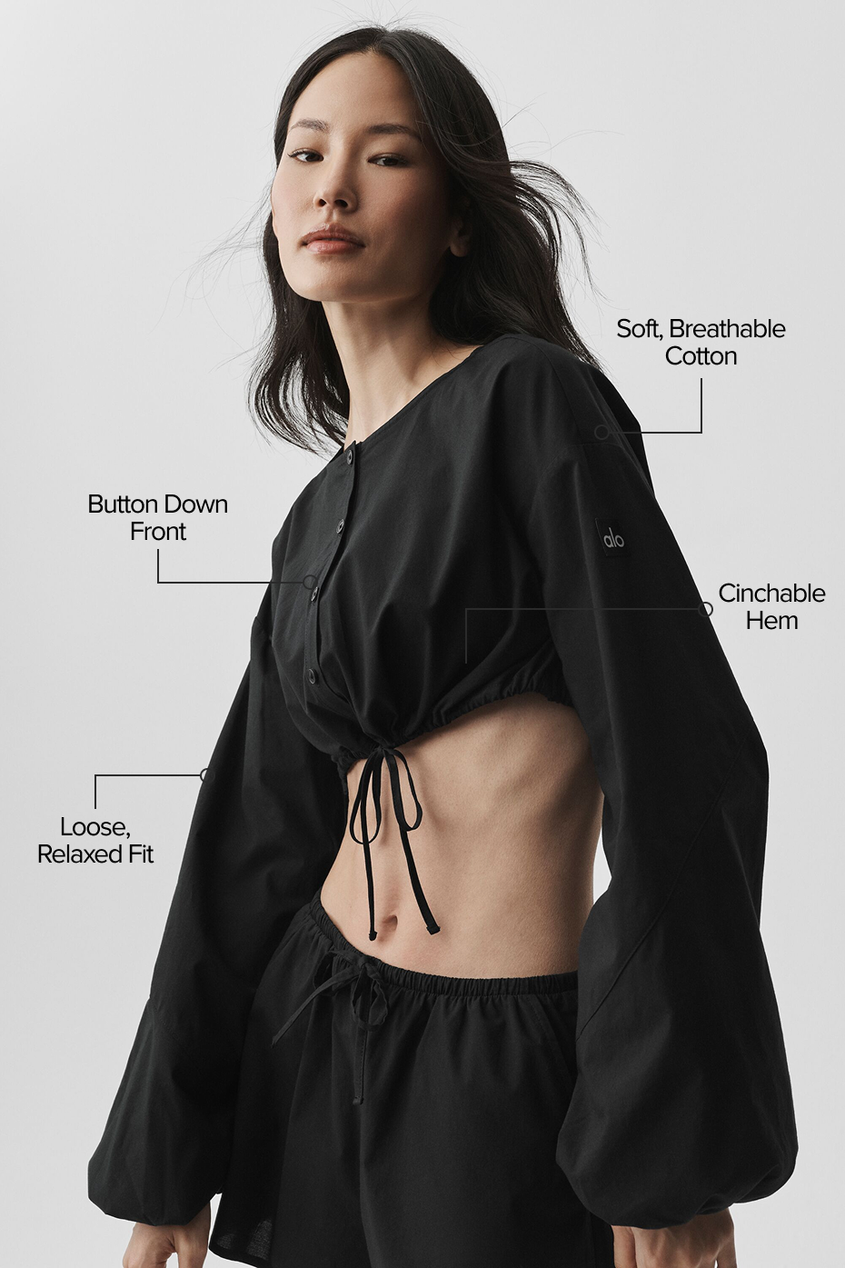 Alo Yoga Cotton Cropped Real Deal Long Sleeve - Black - imagen 2