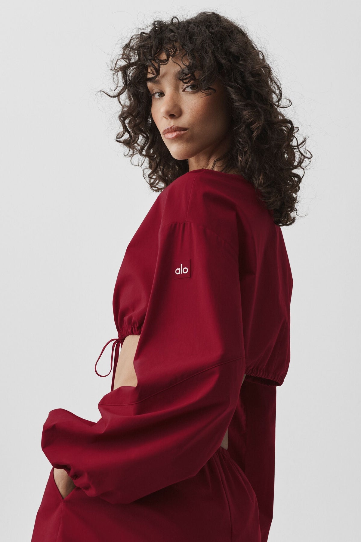 Alo Yoga Cotton Cropped Real Deal Long Sleeve - Summer Romance Red - imagen 4