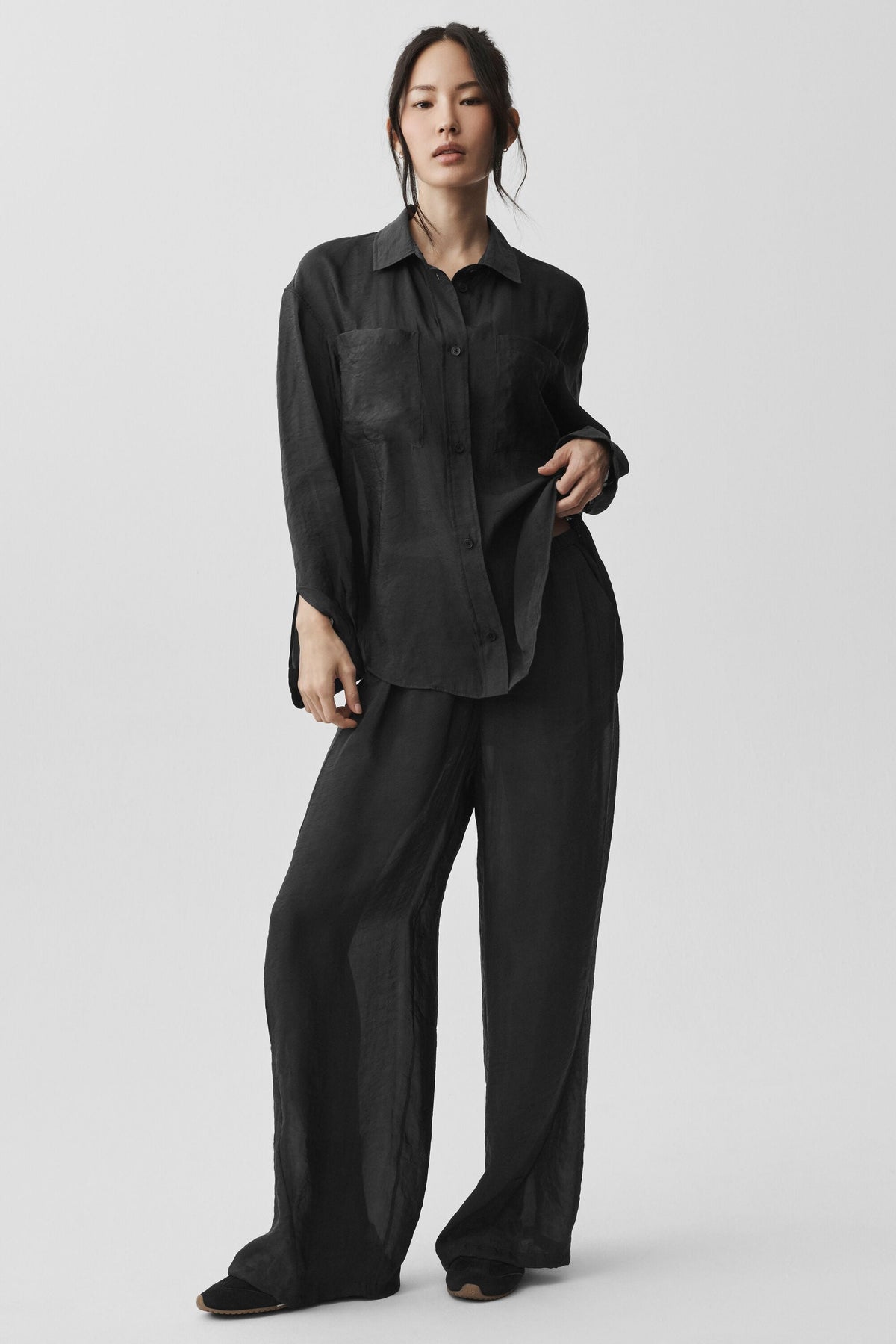 Alo Yoga Semi-Sheer Golden Hour Button Down Long Sleeve - Black - imagen 1