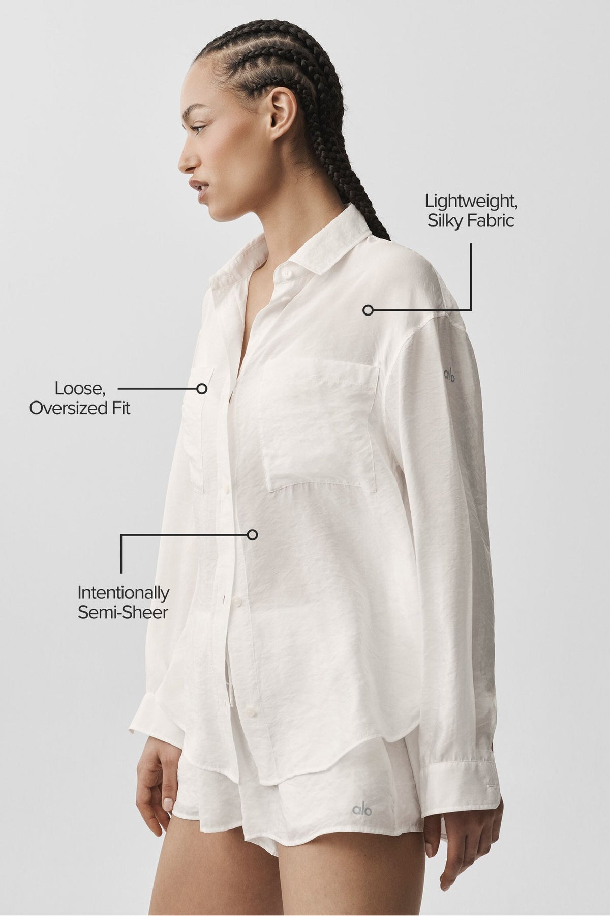 Alo Yoga Semi-Sheer Golden Hour Button Down Long Sleeve - Ivory - imagen 2