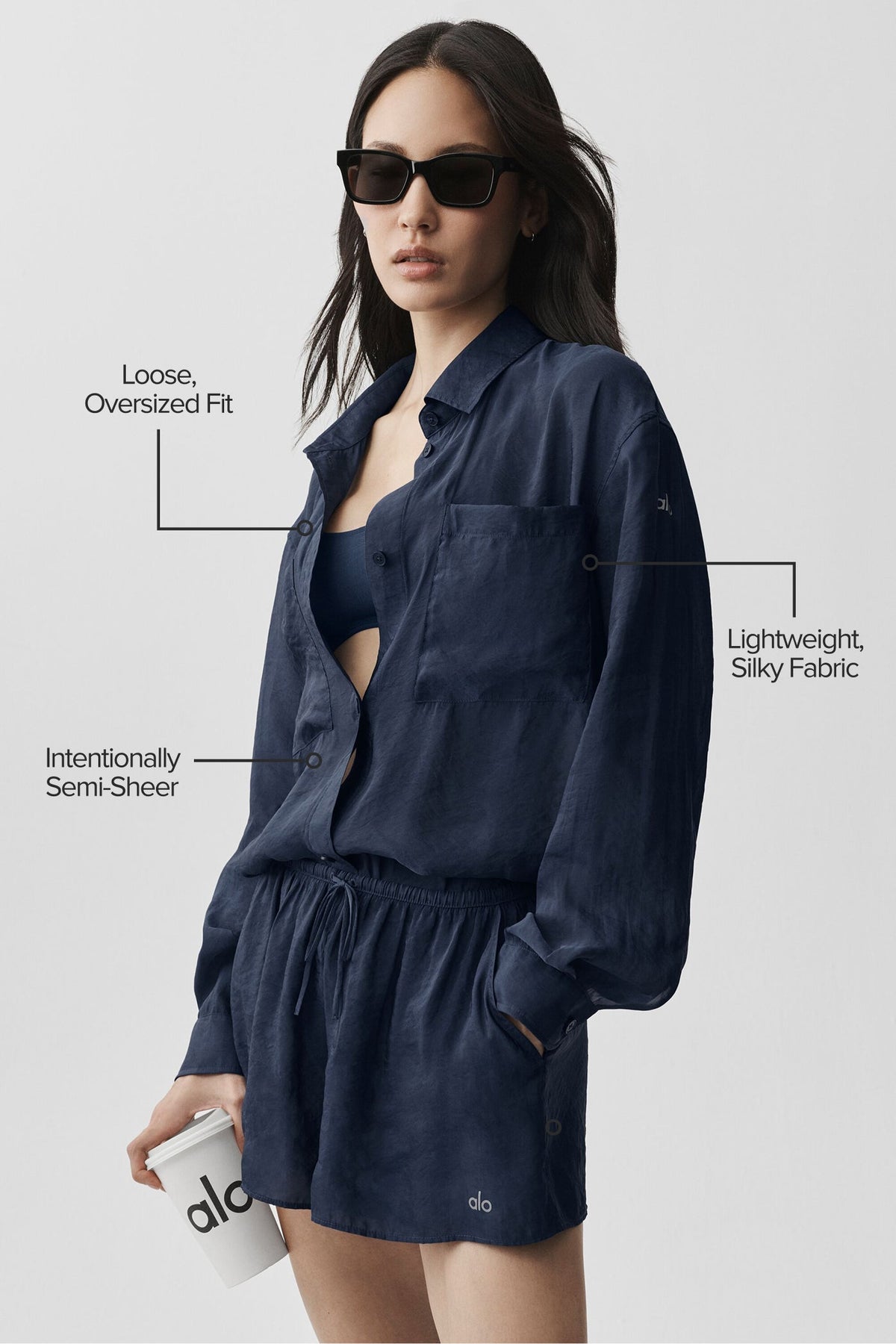 Alo Yoga Semi-Sheer Golden Hour Button Down Long Sleeve - Navy - imagen 2