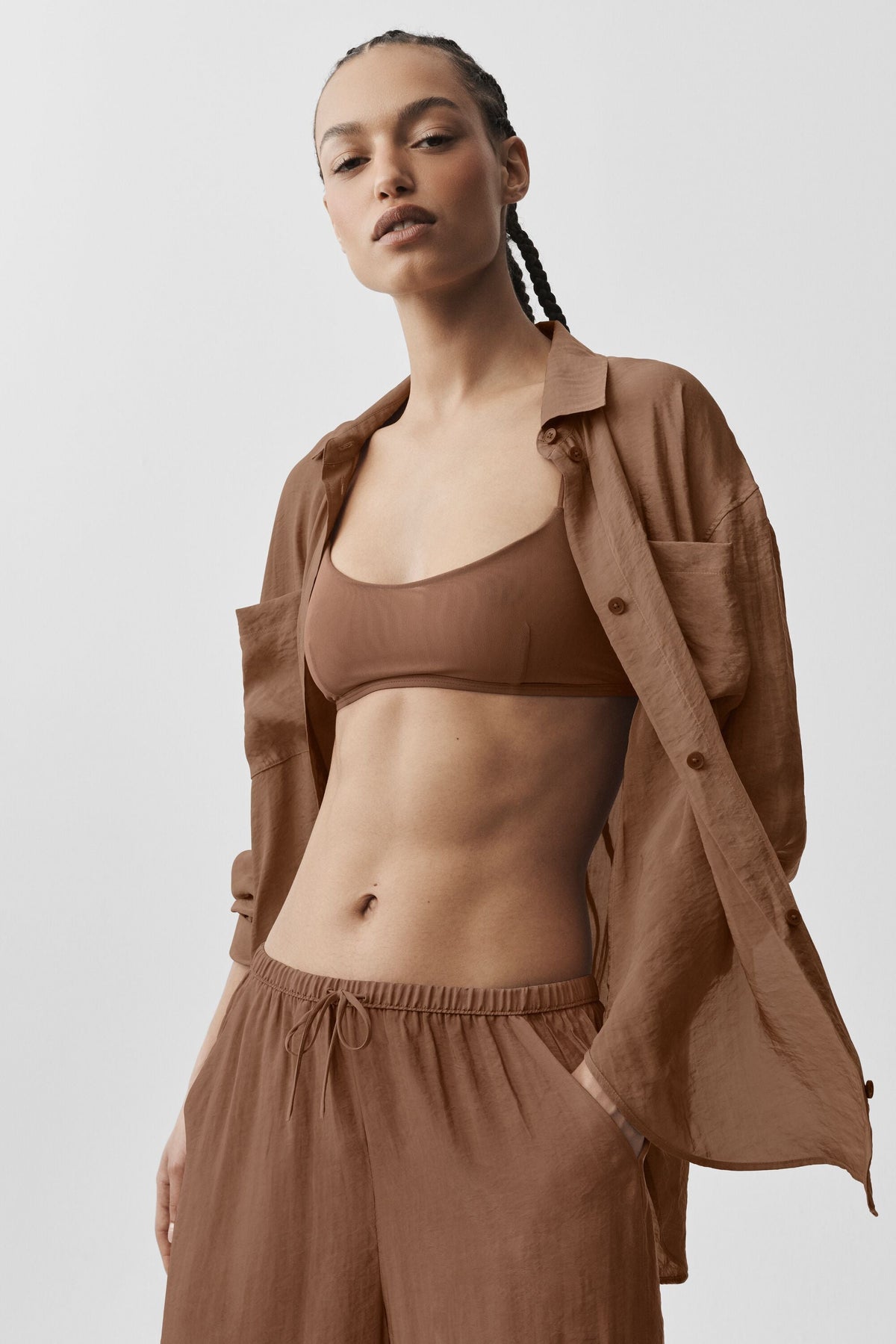 Alo Yoga Semi-Sheer Golden Hour Button Down Long Sleeve - Sun Kissed Brown - imagen 1