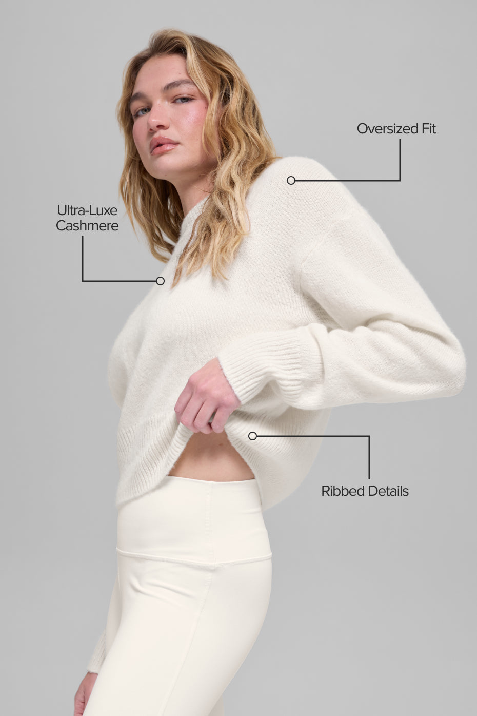 Alo Yoga Wool Cashmere Cropped New Class Crewneck Sweater - Ivory - imagen 2