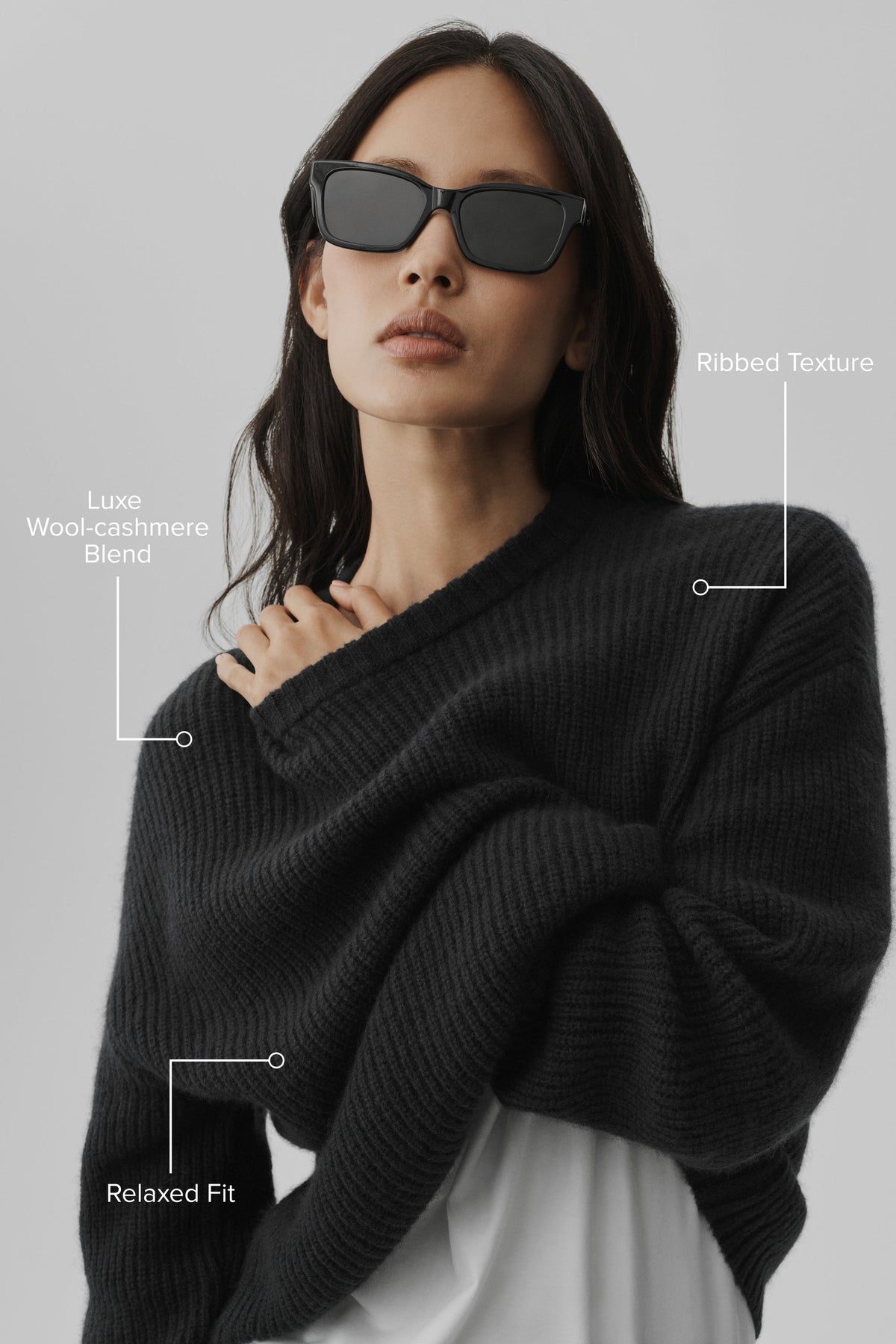 Alo Yoga Wool Cashmere Ribbed Noble Crewneck Sweater - Black - imagen 2