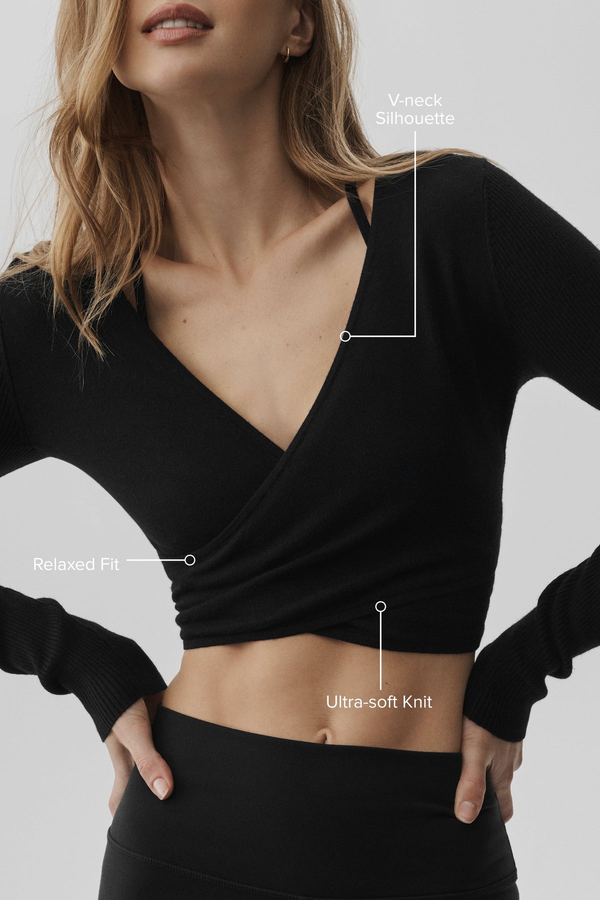 Alo Yoga Sweater Knit Crossover Long Sleeve - Black - imagen 2