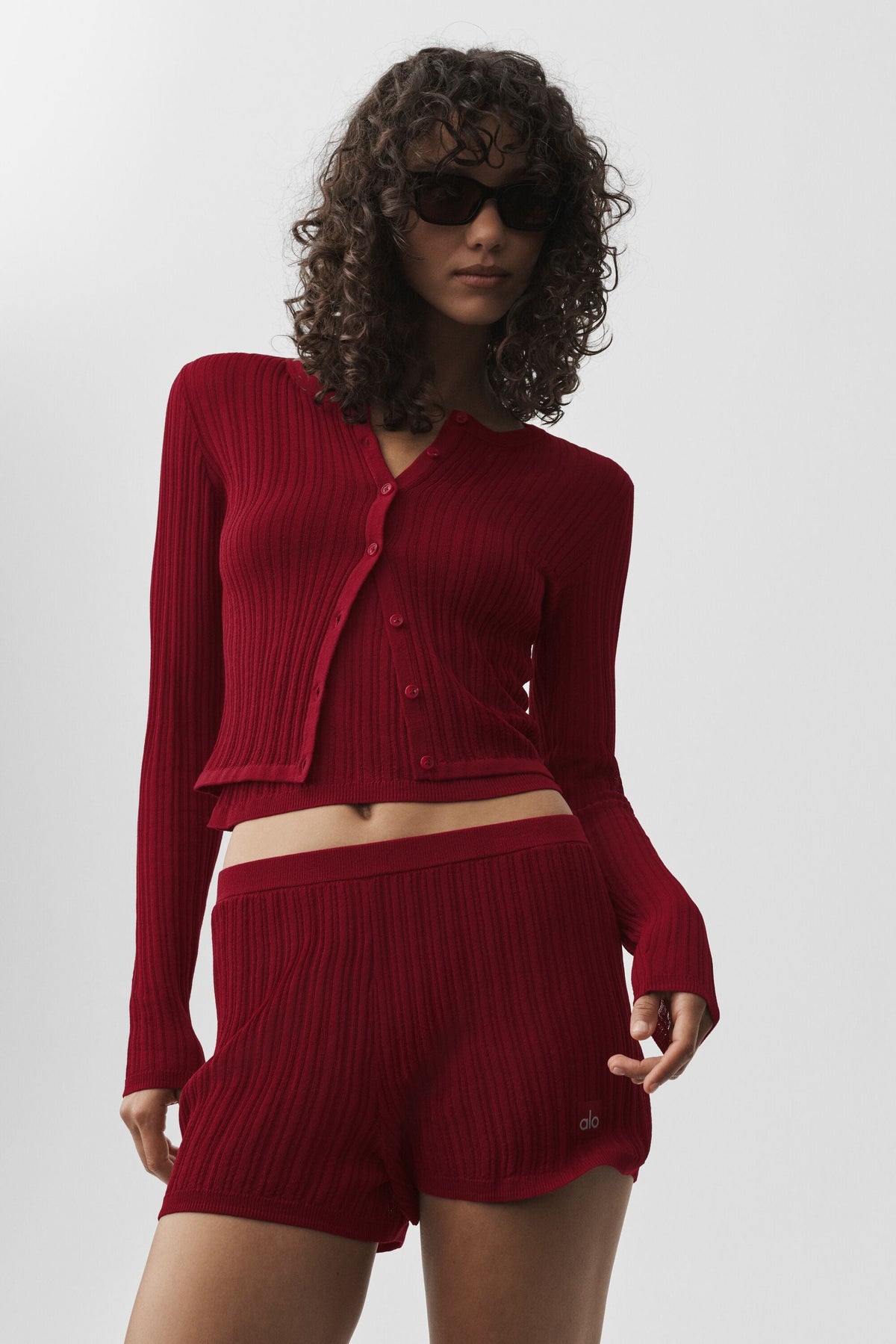 Alo Yoga Sweater Sunlit Cardigan - Summer Romance Red - imagen 3