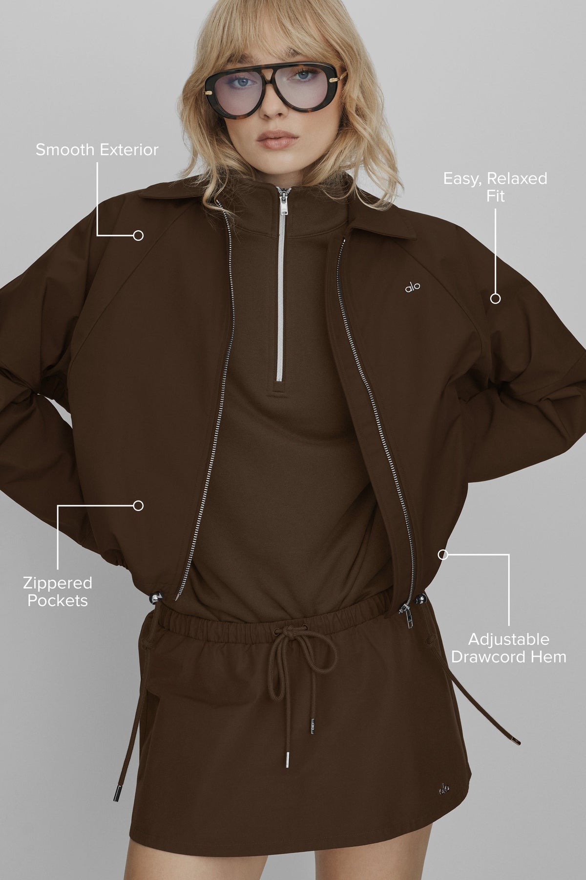 Alo Yoga Best Bet Full Zip Jacket - Espresso - imagen 2