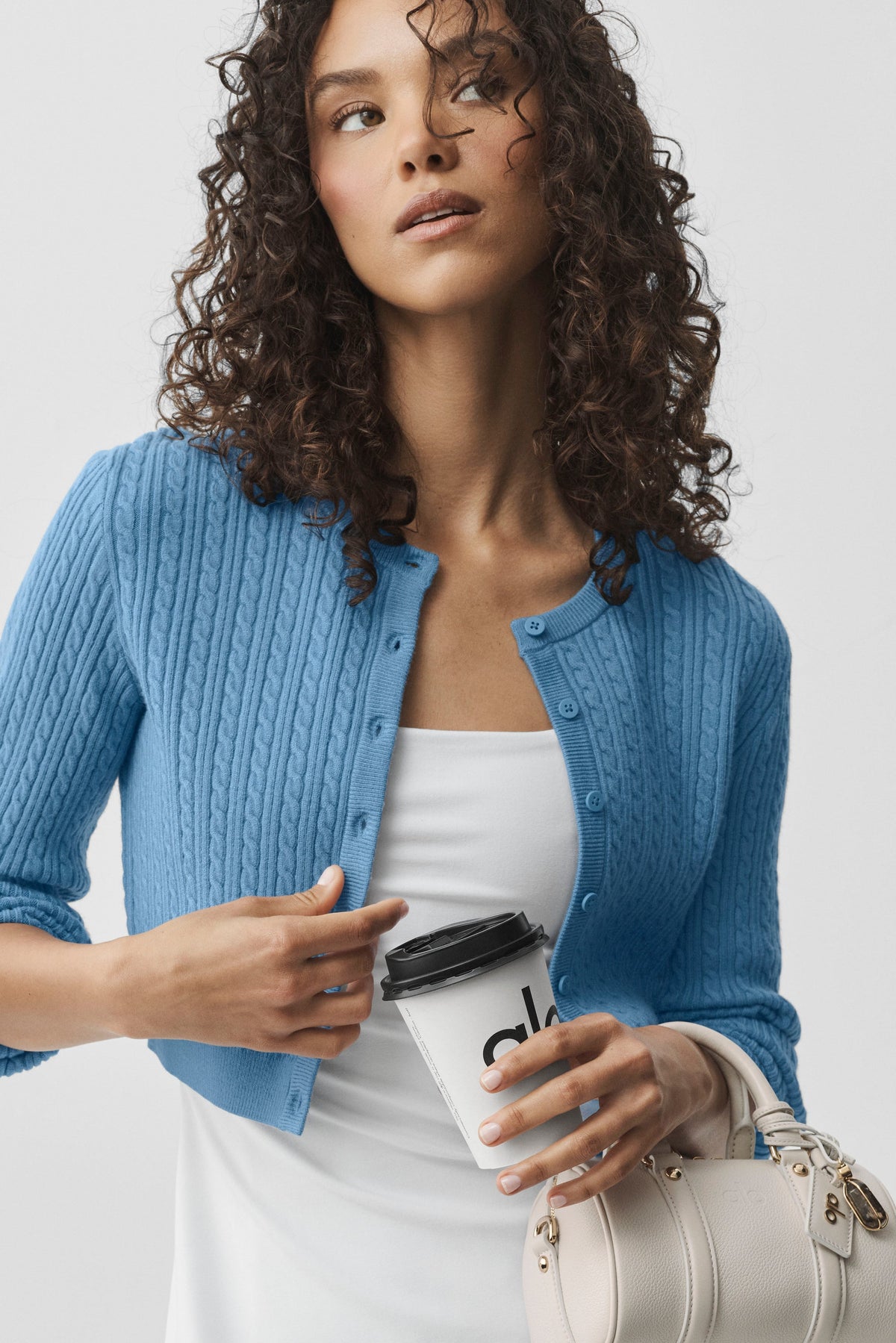 Alo Yoga Mini Cable Sweater Cardigan - California Blue - imagen 1