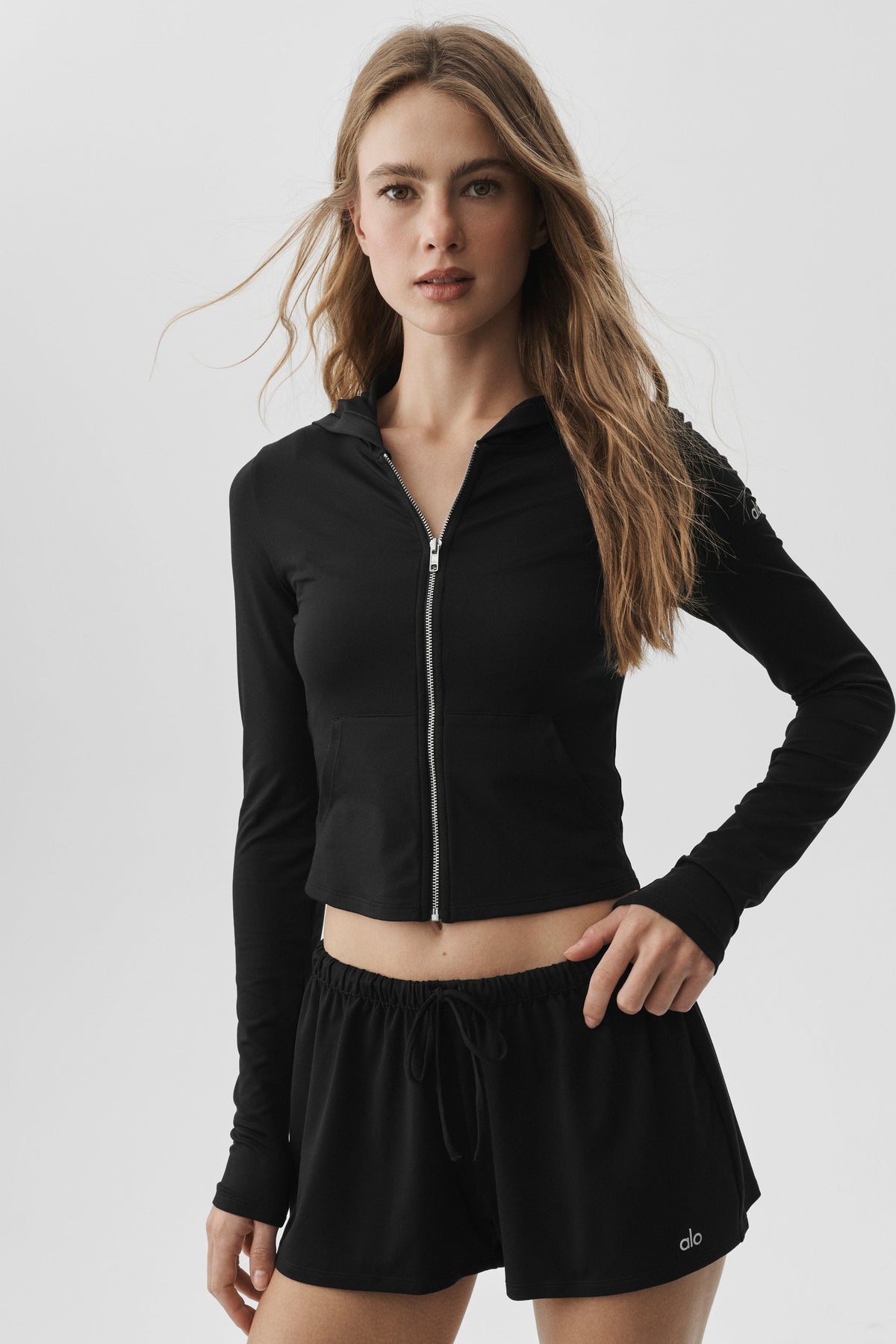 Alo Yoga Alosoft Finesse Full Zip Fitted Hoodie - Black - imagen 1