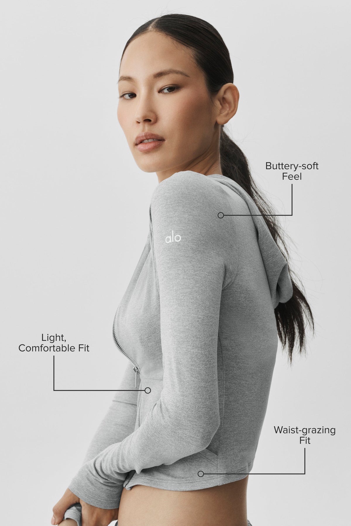Alo Yoga Alosoft Finesse Full Zip Fitted Hoodie - Vintage Athletic Heather - imagen 2