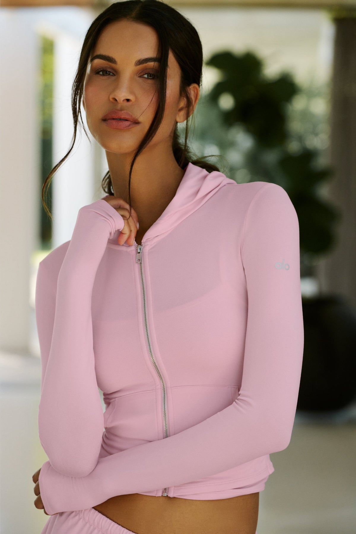 Alo Yoga Alosoft Finesse Full Zip Fitted Hoodie - Pink Marshmallow - imagen 1
