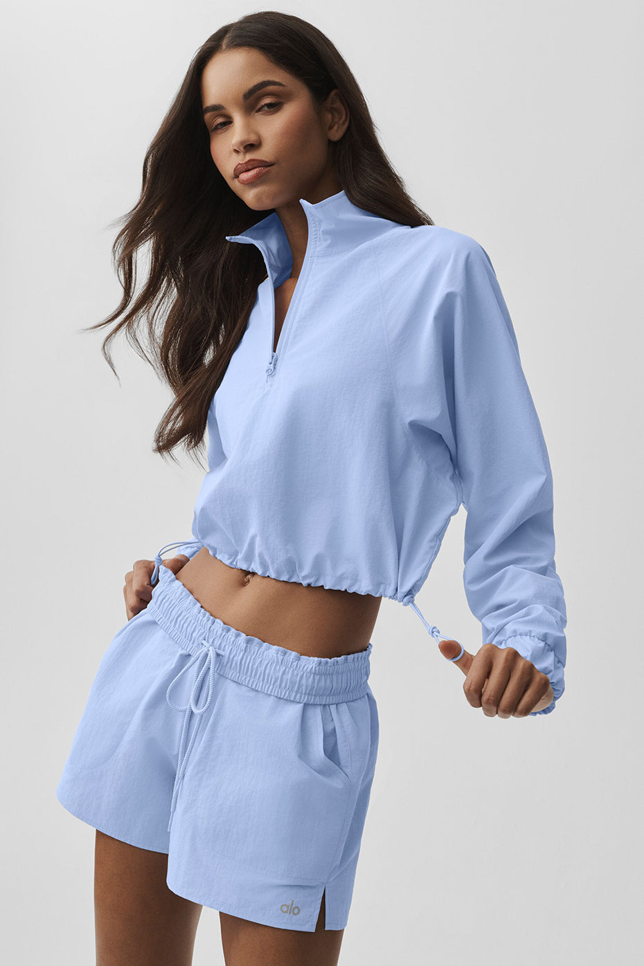Alo Yoga Cropped 1/4 Zip Alumni Pullover - Light Provence Blue - imagen 1