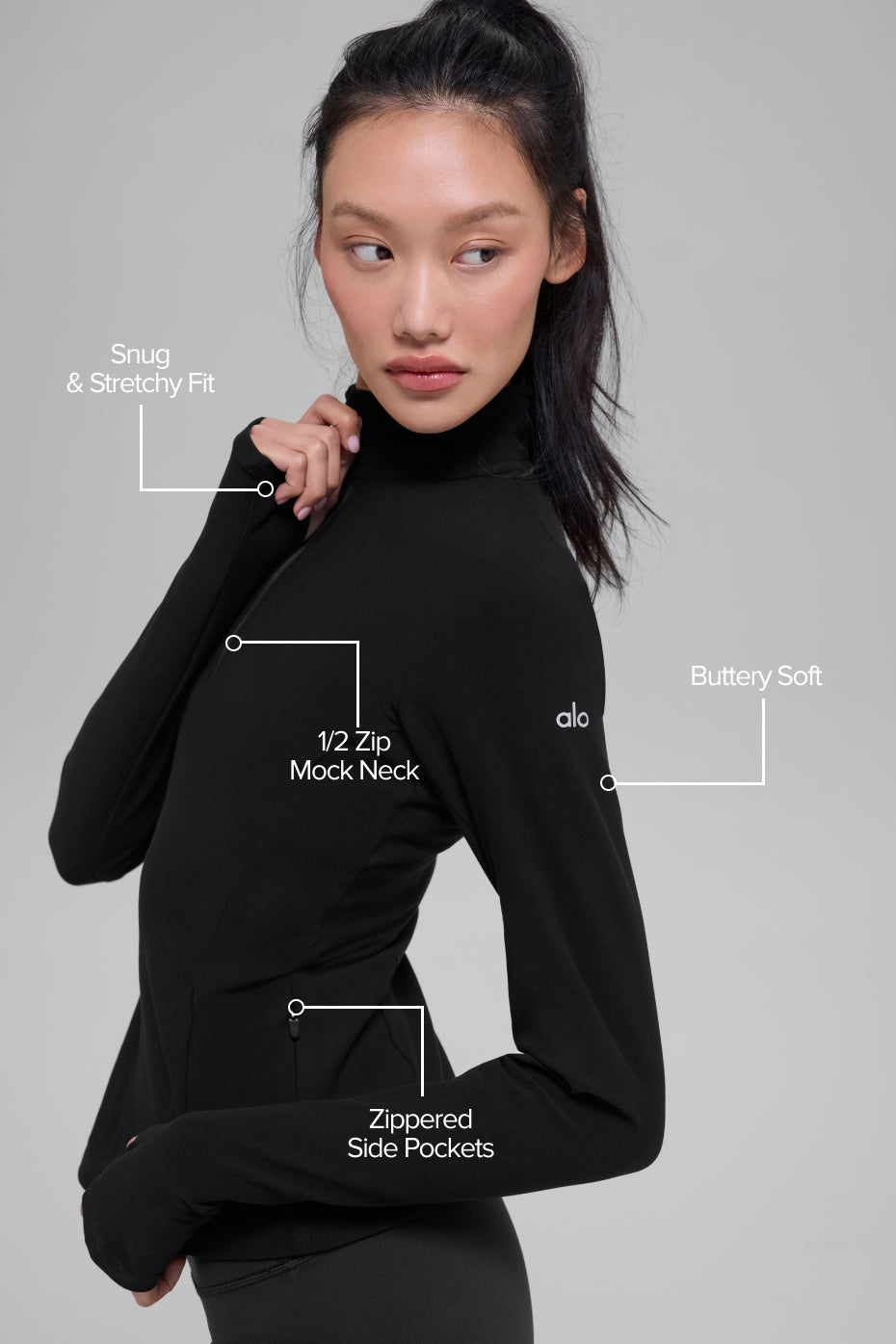 Alo Yoga Alosoft 1/2 Zip Rapid Pullover - Black - imagen 2