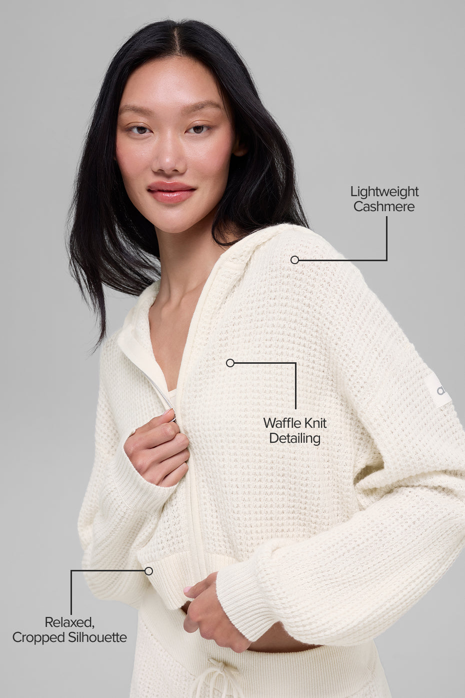 Alo Yoga Cashmere Plush Waffle Full Zip Hoodie - Ivory - imagen 2