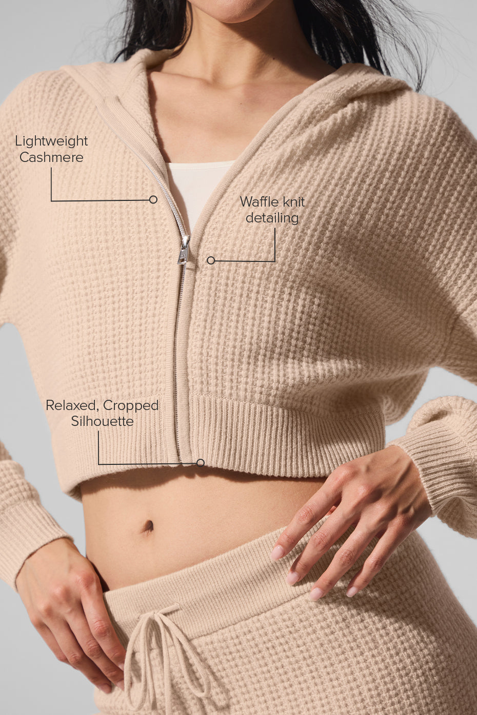 Alo Yoga Cashmere Plush Waffle Full Zip Hoodie - Macadamia Blush - imagen 2