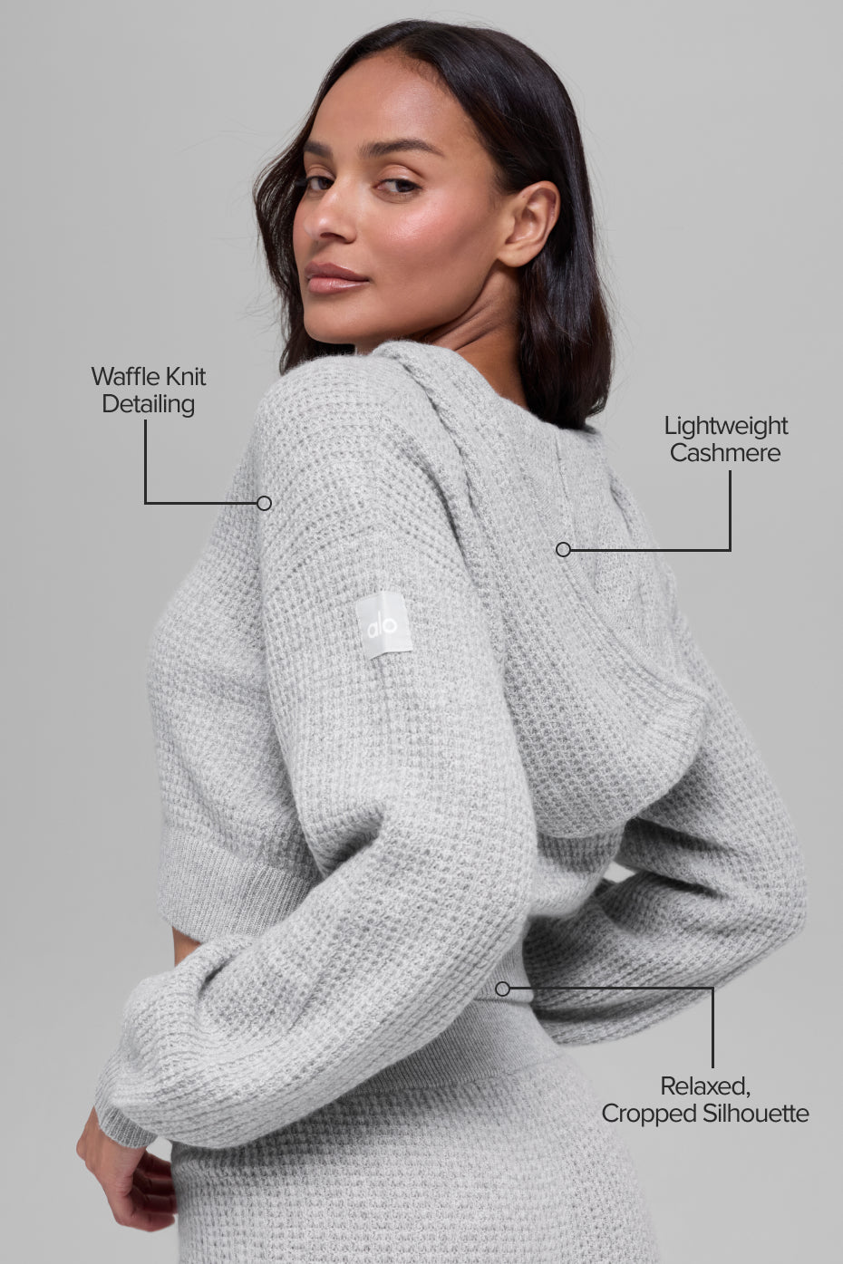 Alo Yoga Cashmere Plush Waffle Full Zip Hoodie - Athletic Heather Grey - imagen 2