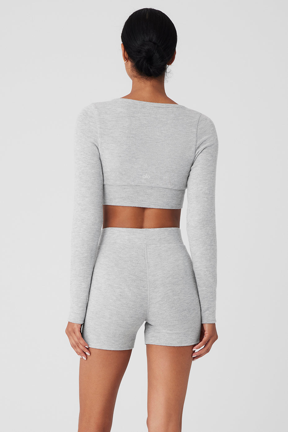 Alo Yoga Alolux Cropped Me Time Cardigan - Athletic Heather Grey - imagen 2