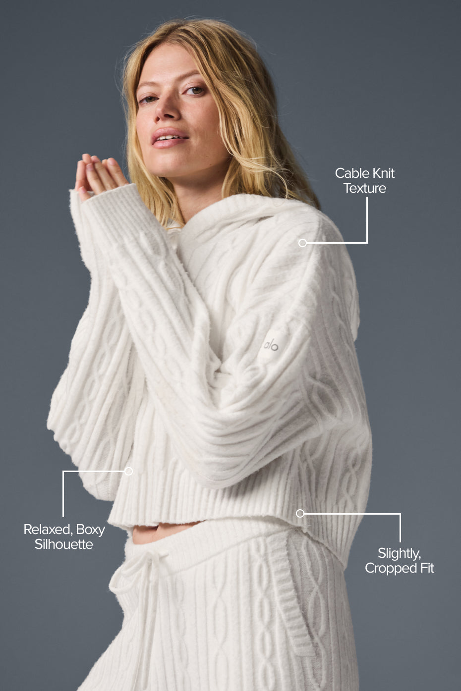 Alo Yoga Cable Knit Winter Bliss Hoodie - Ivory - imagen 2