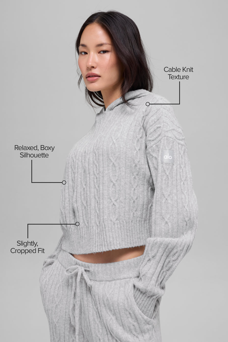 Alo Yoga Cable Knit Winter Bliss Hoodie - Athletic Heather Grey - imagen 2