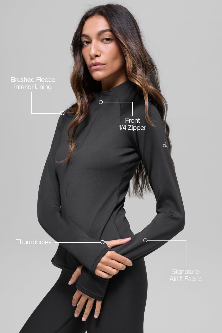 Alo Yoga Airlift Winter Warm 1/4 Zip Long Sleeve - Black - imagen 2