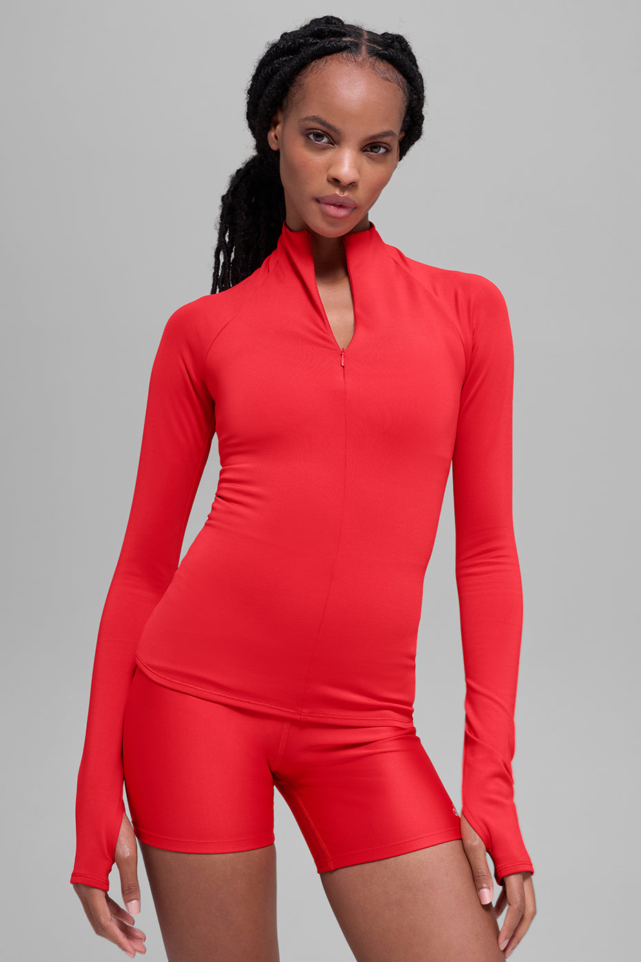 Alo Yoga Airlift Winter Warm 1/4 Zip Long Sleeve - Bright Red - imagen 5