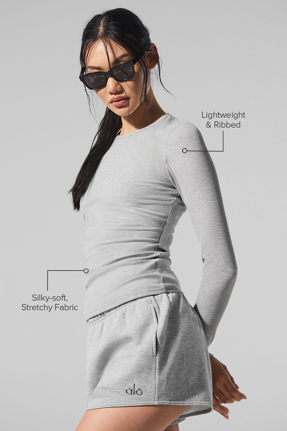 Alo Yoga Ribbed Modal Long Sleeve - Athletic Heather Grey - imagen 2