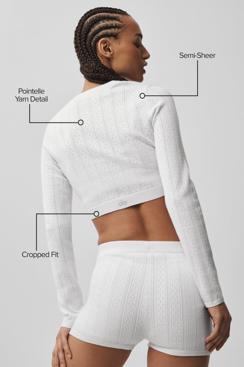Alo Yoga Pointelle Sweater Be Mine Cardigan - Semi Sheer White - imagen 2