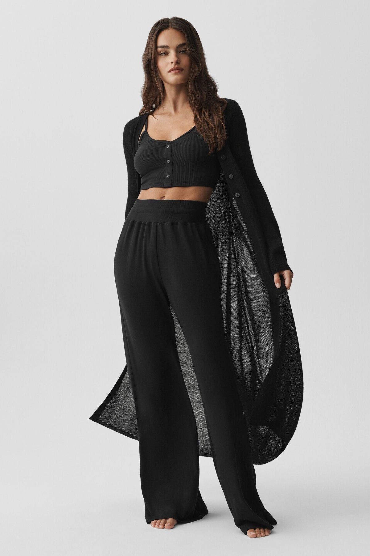 Alo Yoga Sheer Cashmere Long Cardigan - Black - imagen 1